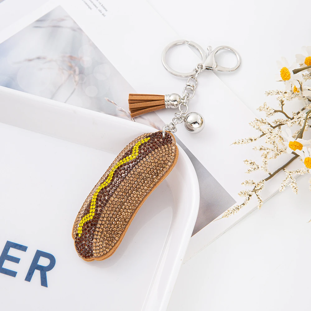 Creative Simulation Crystal Food Keychain Lovely Burger French Fries Pizza Hot Dog Backpack Ornament Cartoon King Ring Holder