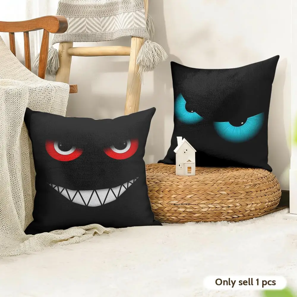 Funny Black Emoticons Cushion Cover Natural Linen Organic Fabric Double-Sided Printing Sofa Home Decor Gift Pillow Case