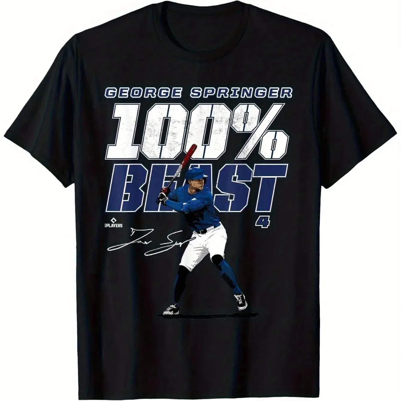

George Springer 100% Cotton Graphic Tee "100% Beast" Slogan Unisex Streetwear Tee Casual Crew Neck Short Sleeve