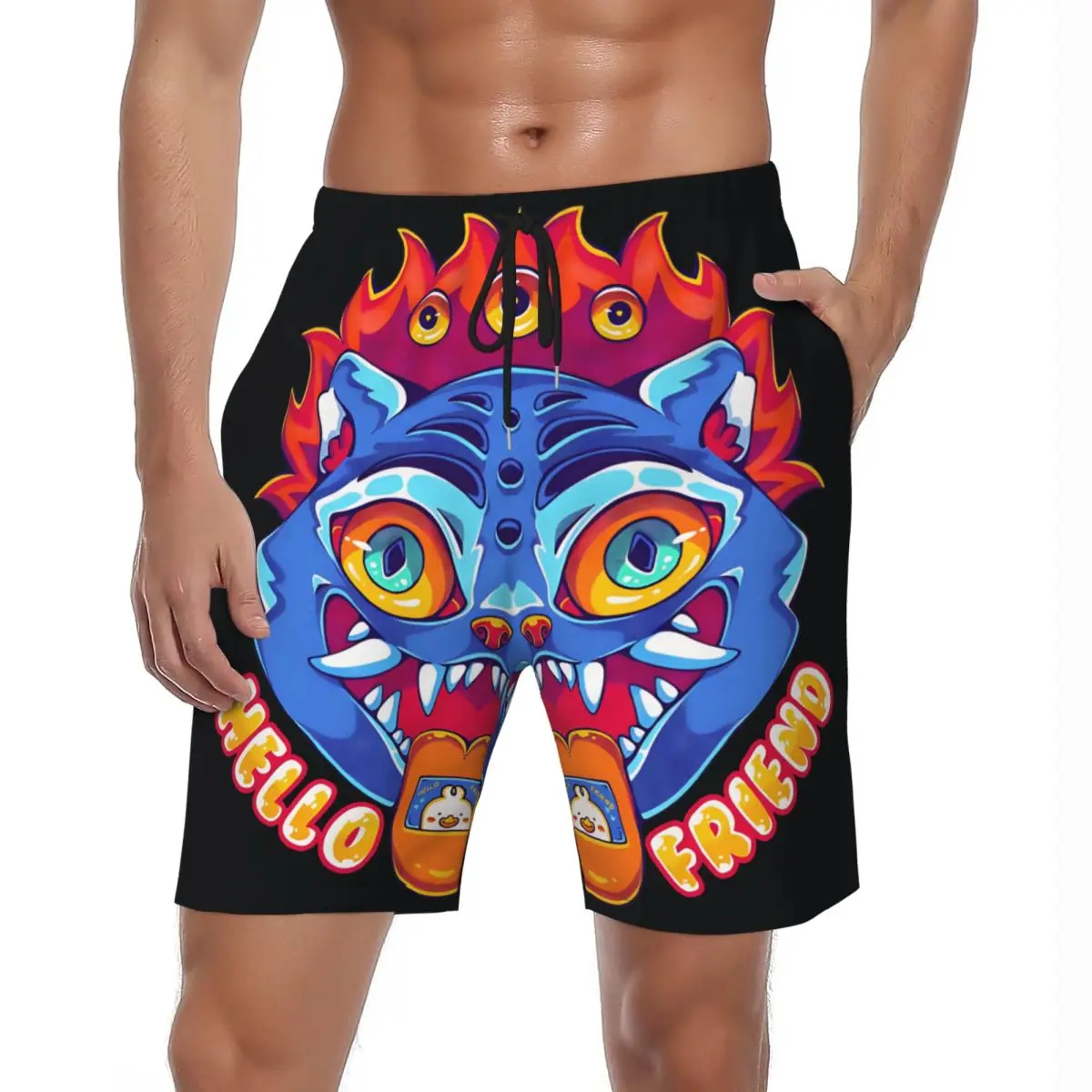 Summer Board Shorts Men Huntrix-Hello Friends Team Kpop Movie Running Surf Board Short Pants Casual Swimming Trunks Large Size