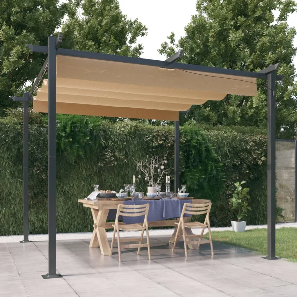 Vidaxl Garden Gazebo With Retractable Roof 3X3 M Taupe Outdoor Products Sunshade And Rainproof Outdoor