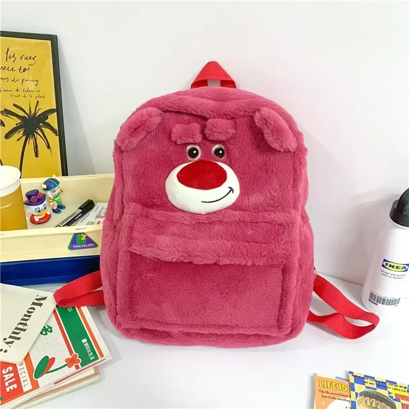 Disney New Cartoon Sullivan Three-eyed Monster Strawberry Bear Large Capacity Plush Backpacks Kawaii Handbags Student Schoolbag