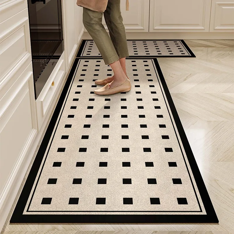 

Kitchen Waterproof Carpet Pvc Leather Floor Mat Long Carpets Non-slip Foot Mats Beige Minimalist Style Home Decoration Rug