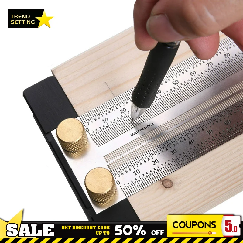 

Stainless Steel High-Precision Scale Ruler T-Type Hole Ruler Woodworking Scribing Mark Line Gauge Carpenter Measuring Tool