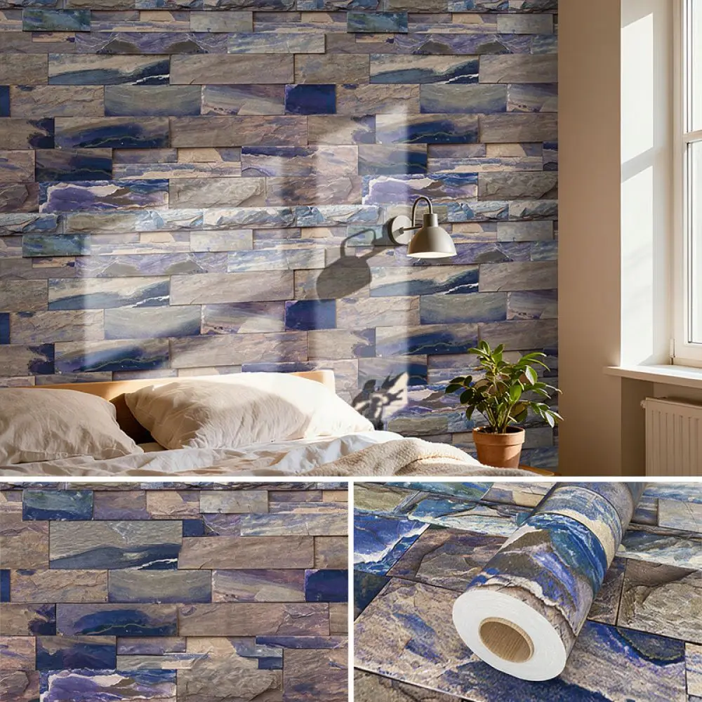 Modern Retro Brick Wall Sticker PVC Peel Stick Wallpaper Bedroom Television Background Decorative Covering Room Wall Paper