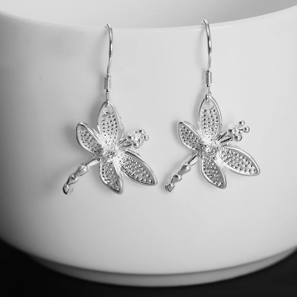 925 Sterling Silver Dragonfly Drop Earrings For Women Jewelry Fashion Elegant Party Engagement Accessories