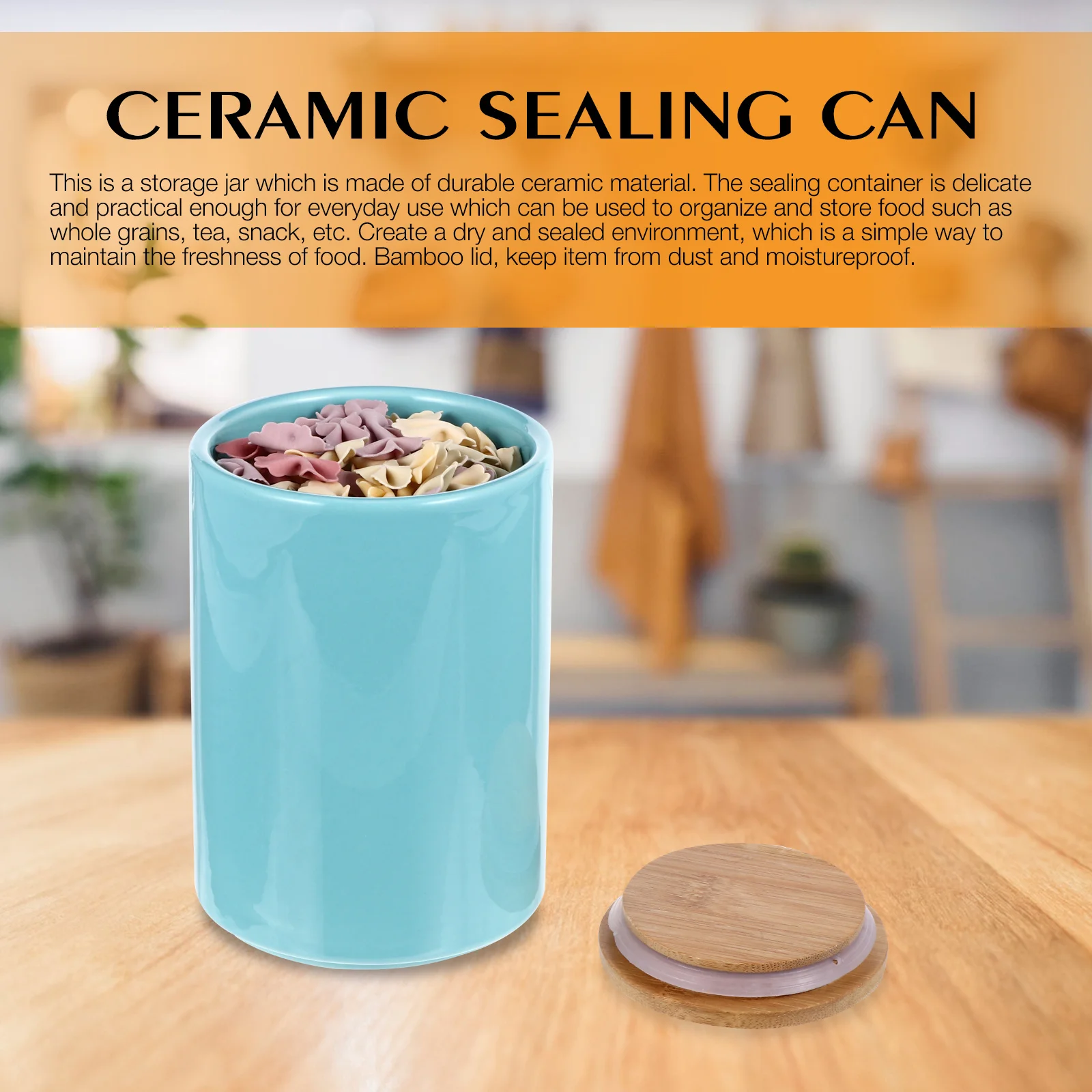 

1Pcs Ceramic Sealing Can Storage Jar Bamboo Lid Dry Food Organizer Kitchen Container Grain Storage Jar Ceramic Sealing Can