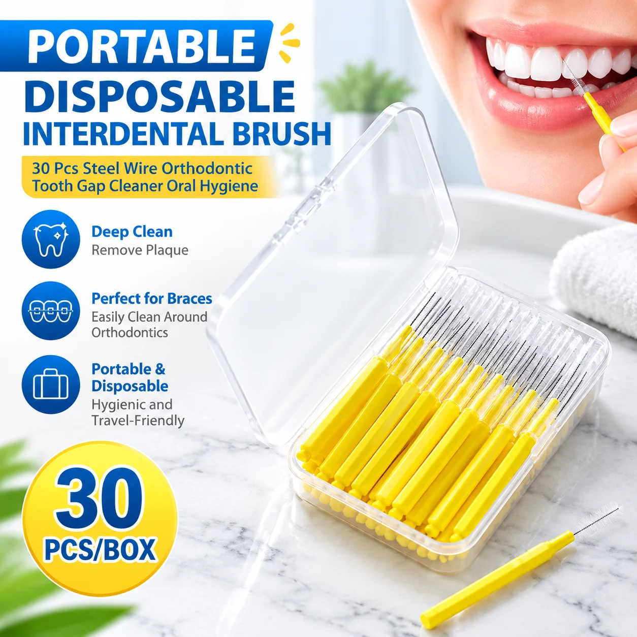 Portable Disposable Interdental Brush 30 Pcs Steel Wire Orthodontic Tooth Gap Cleaner Oral Hygiene