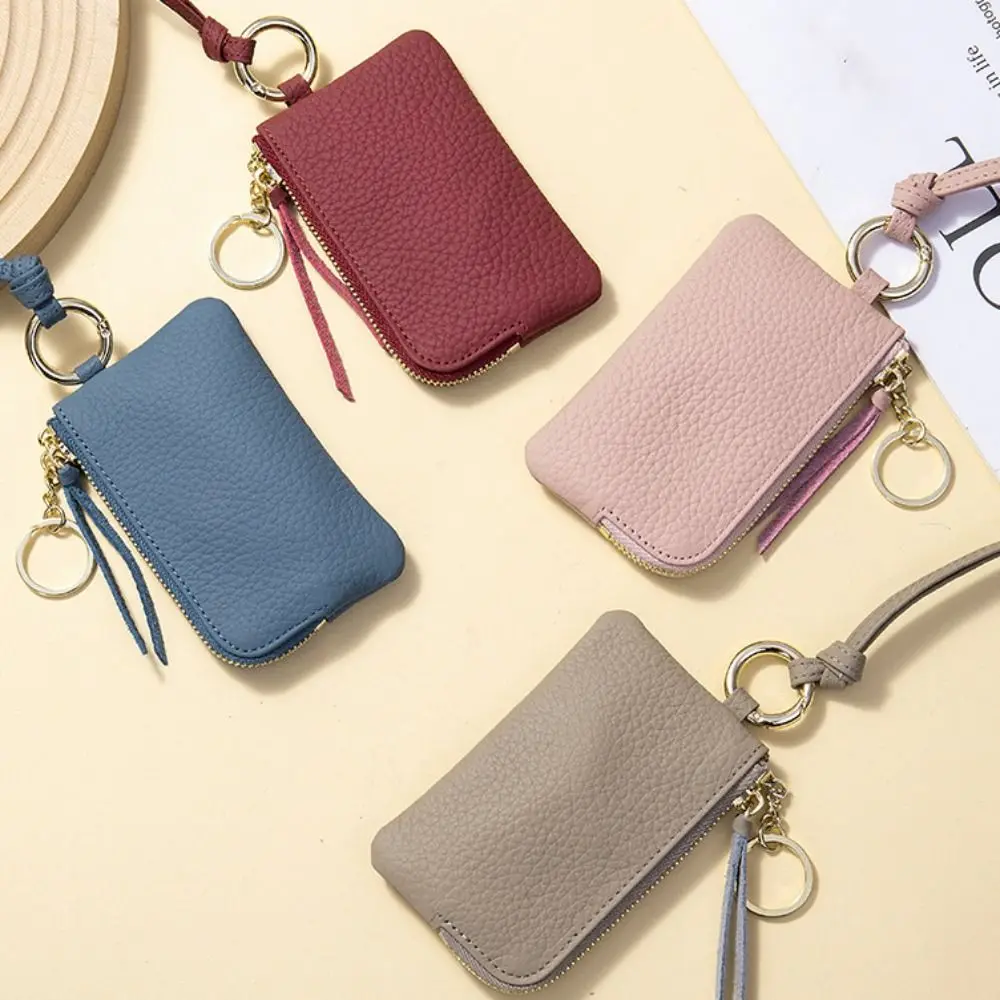 Moda couro curto carteira cor sólida lichia padrão moeda bolsa grande capacidade com colar cinta clipe de dinheiro feminino