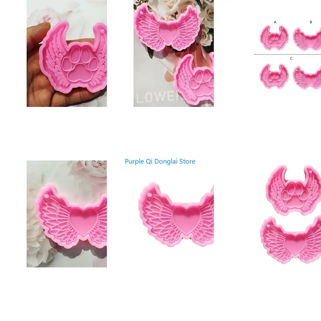 L21E Love Angel Wing Keychains Mold DIY Epoxy Craft Necklace Keychain Jewelry Mold