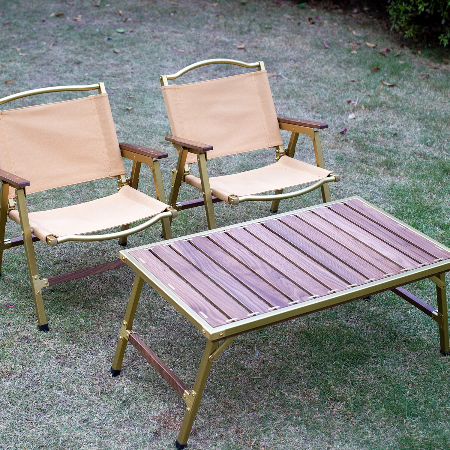 JIFENG Outdoors High Quality Leisure Facilities Brass Frame Natal North American Black Walnut Rectangle Camping Folding Table
