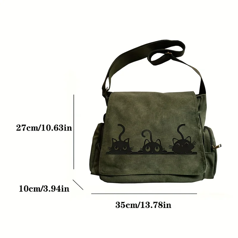 Kawaii Cat Trio نمط حقائب كتف سعة كبيرة قماش المرأة حقيبة كروسبودي التوى نزهة يومية حقيبة ساعي #2