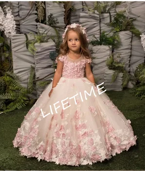 Kwiatowa sukienka dziewczęca ślubna z kokardą z koralikami wieczorowe dzieci księżniczki imprezowe suknie dziewczęce suknie urodzinowe koronki