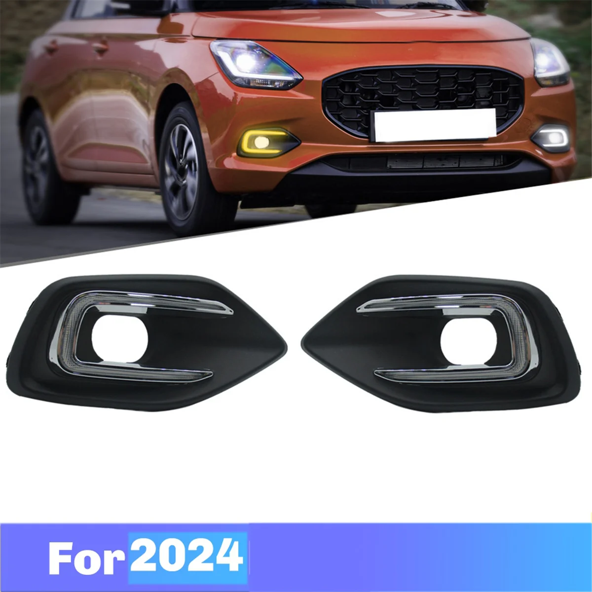 For Suzuki Swift 2024 LED DRL Daytime Running Lights Fog Lamp Cover Streamer Turning Yellow White Lights view 2