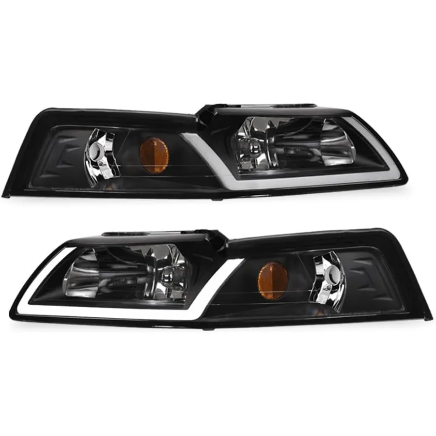

Совместим со светодиодной лентой Ford Mustang DRL 1999-2004 годов, черный корпус, фары с янтарным отражателем