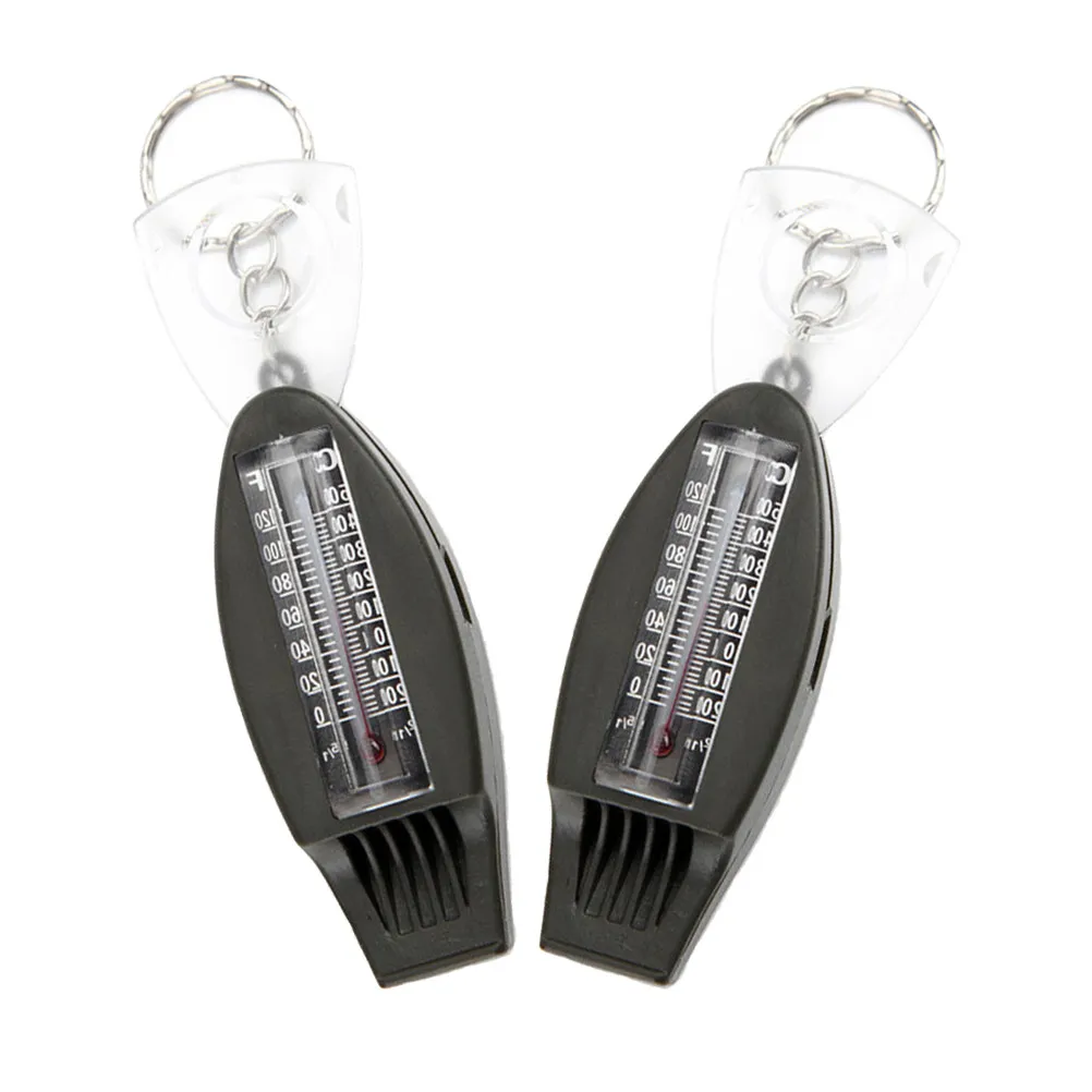 2Pcs Multifunctional Emergency Whistle Compass Thermometer Magnifying Glass Durable Outdoor Survival Whistle