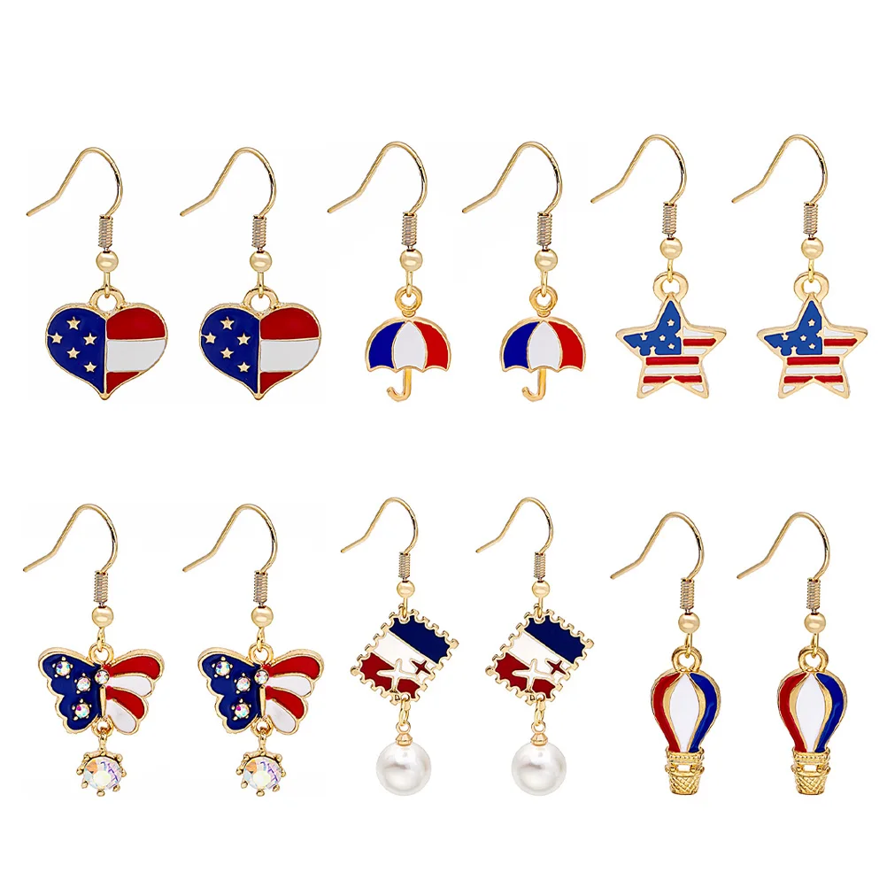 

6Pairs Lady Earrings Assorted Color Independence Day Party Style Small Earrings For Women Accessories