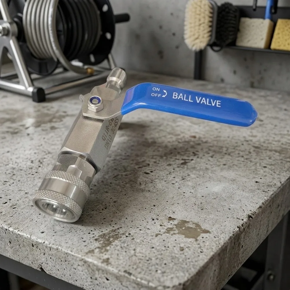 5000 PSI Rated Stainless Steel Ball Valve for Pressure Washer Hose Connections Using 3/8 Inch Quick Connect Design