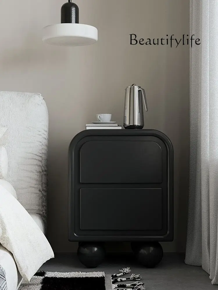 French Bedside Table Light Luxury High-Grade Master Bedroom Black Modern Simple Internet Celebrity Small Bedside Cabinet