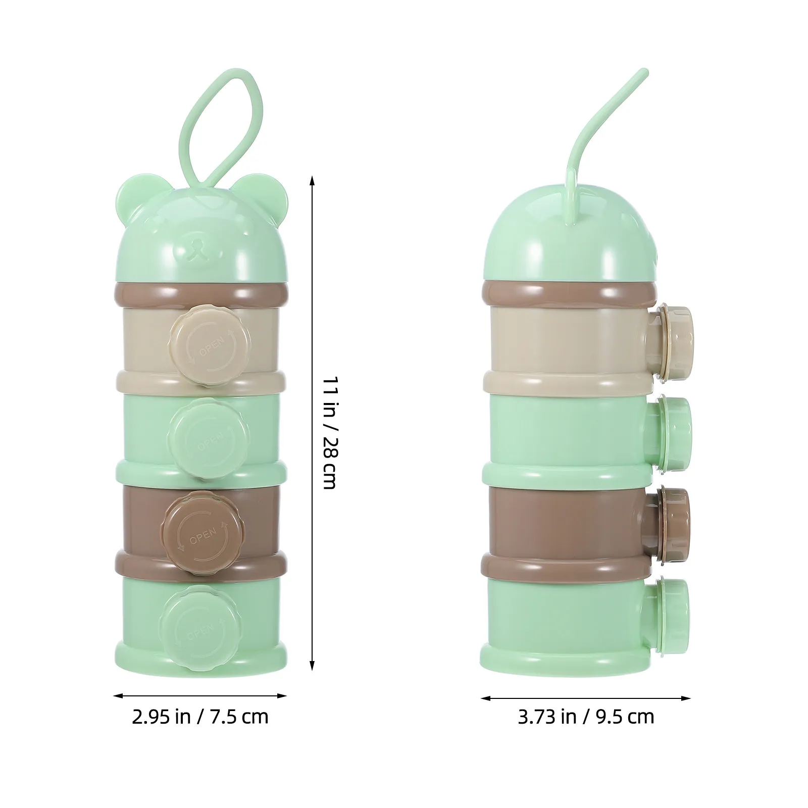 Milk Powder Box 4 Layers Large Capacity Light Green Cartoon Portable Storage Container Baby Feeding Tool Formula Container Baby