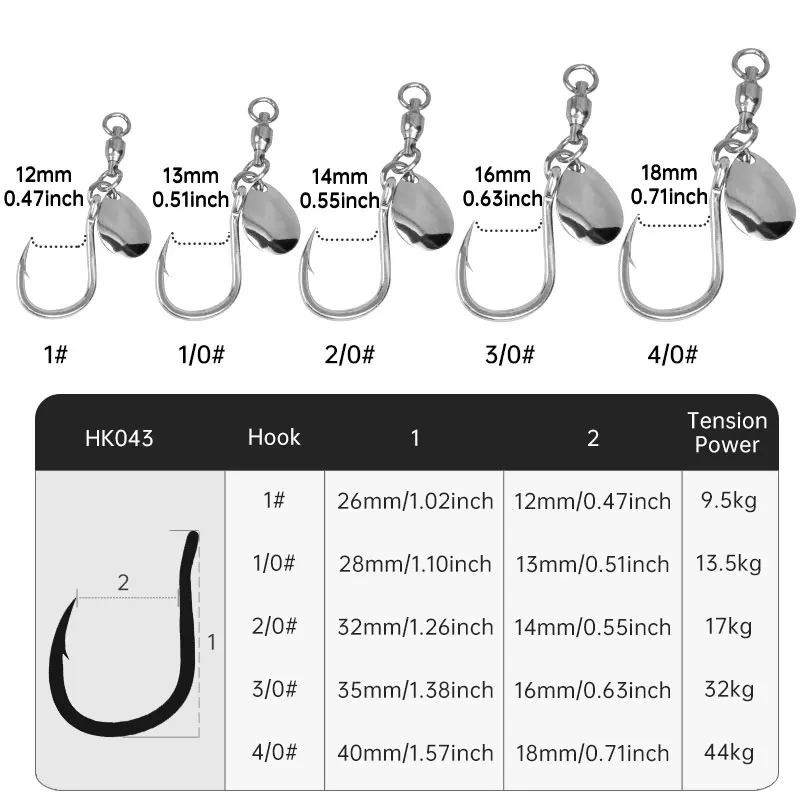 TEASER HK043 Spoons Jigging Fishing Hook 5pcs Carbon Steel Single Hook With Rotating Spinner Blade Ball Bearing Swivel Jig Hooks