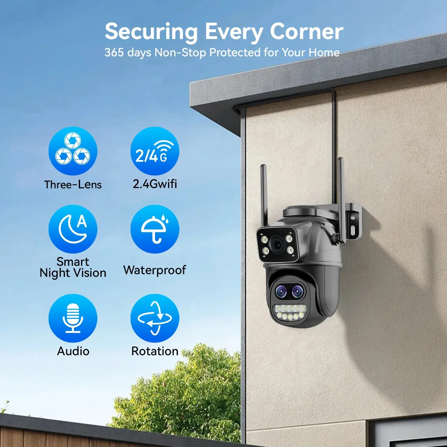 Cámara de Seguridad WiFi PEGATISAN 15MP PTZ para Exteriores con Pantalla Dual, Zoom 10X, Detección Humana, Cámara de Vigilancia de Video 10MP O-Kam Pro