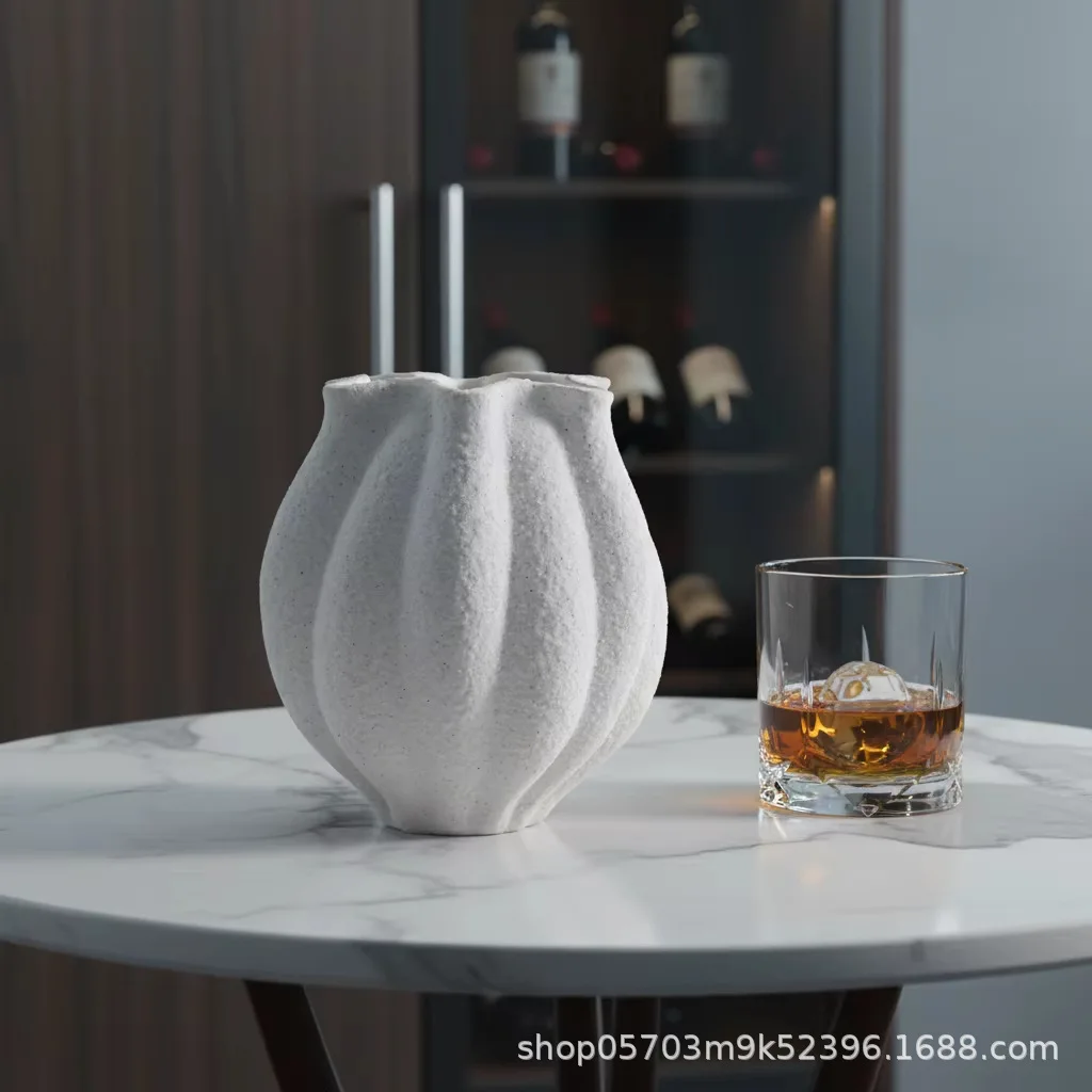 Advanced French Wabi Sansan Wind Light Luxury Sandstone Surface Ceramic Vase Ornament