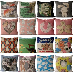 Zoo rabbits puppies kittens Cushion Cover vintage Home Sofa Decoration Cojine 4045 Kussenhoes 50 Throw Pillow Case Decor