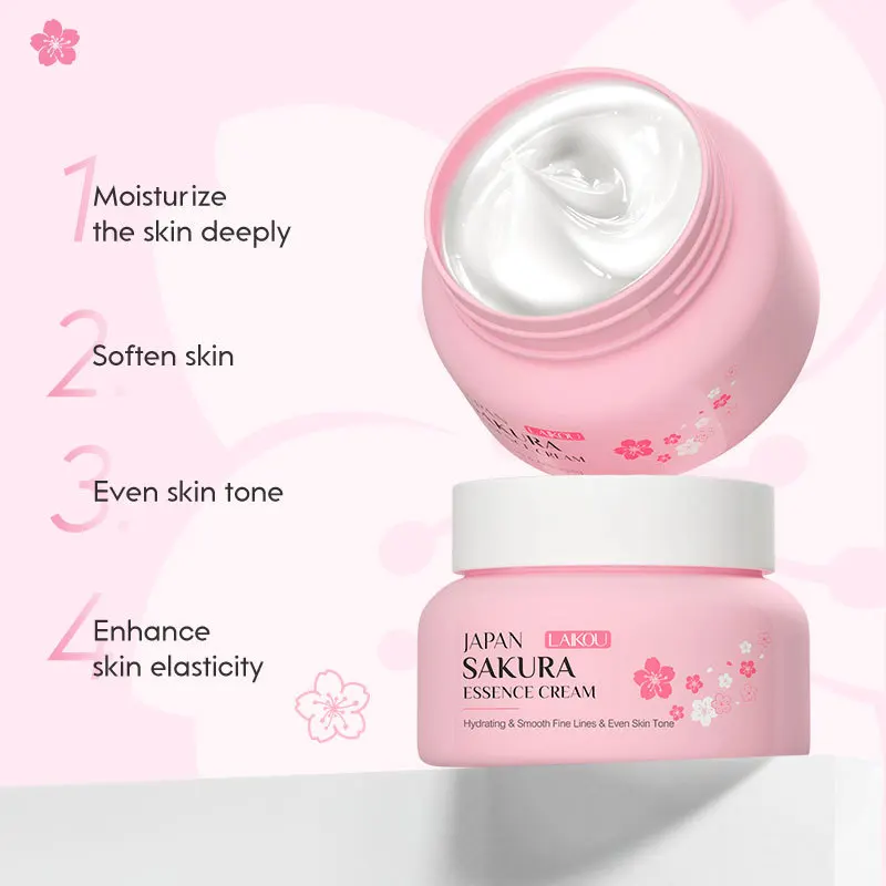 LAIKOU 60g Japan Sakura Essence Cream Cherry Blossom Krem do twarzy Nawilżający Poprawiający Suchość i Szorstność Pielęgnacja skóry twarzy