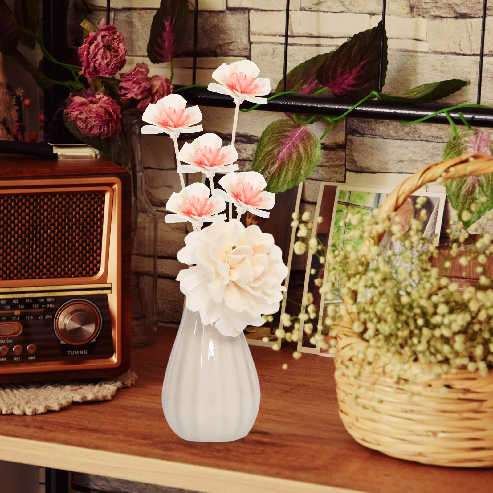 

5pcs Artificial Flowers Scented Diffuser Sticks Essential Oil Aromatherapy Home Decor Fragrance Wooden Flower Simulated Air