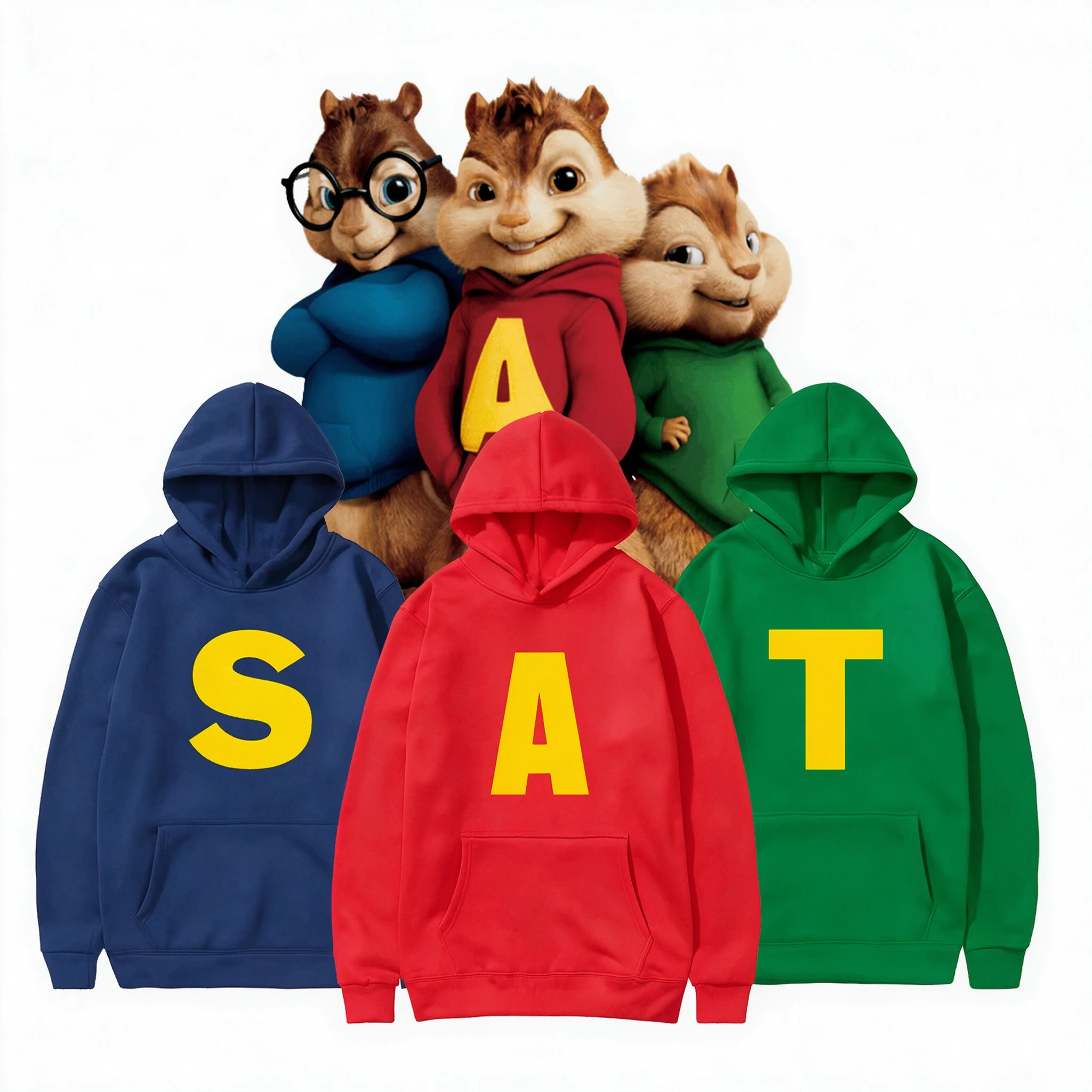 Alvin and The Chipmunks Anime Hoodies Soft Eco Friendly Material A Letters Printing Sweatshirt Casual Streetwear Men and Women
