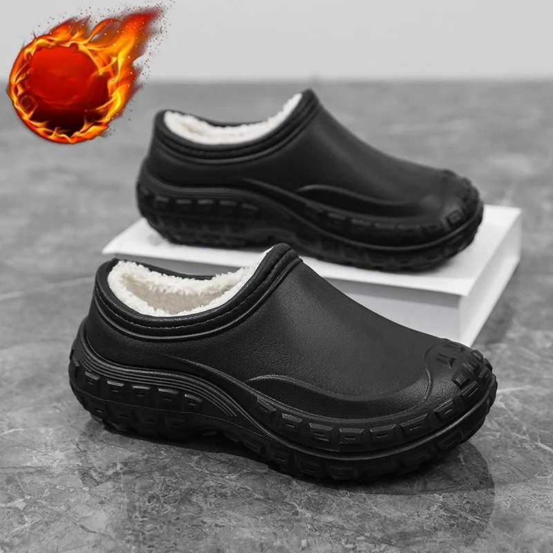 

Cotton Slippers for Men and Women, Winter New Style, with Heel, Fleece-Lined, Non-Slip, Waterproof, Warm Closed-Toe Slippers