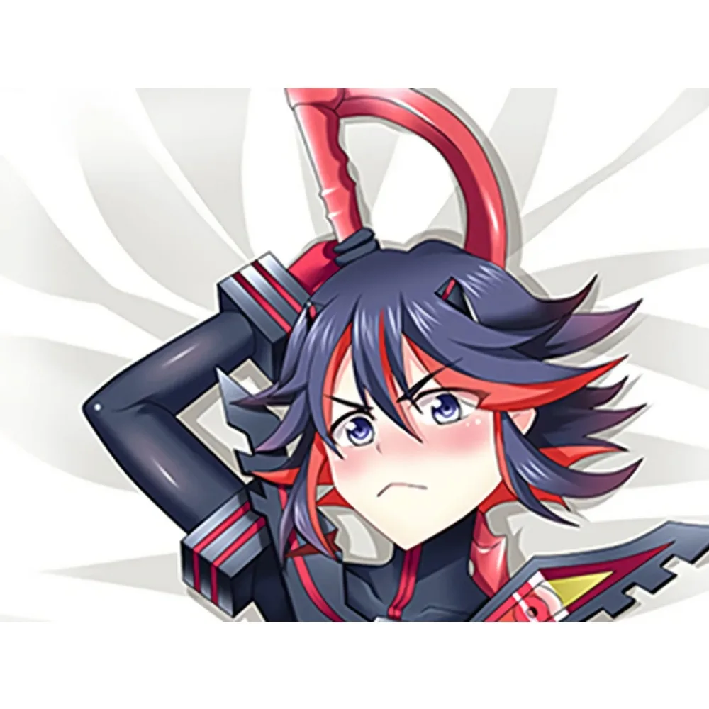 Cute Ryuko Matoi Dakimakura Pillowcase Black Red Streak Hair Blue Eyes Double Sided Art Print