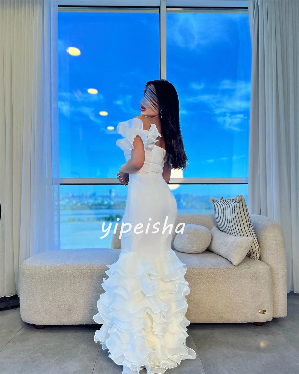 Customized es Tiered Ruched Evening Mermaid Off-the-shoulder Bespoke Occasion Gown Midi Dresses