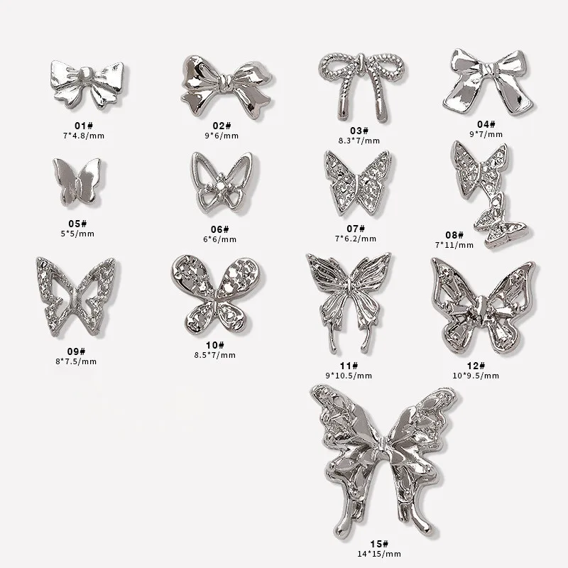 30pcs 3D Butterfly Jewelry Nail Art Studs Fashion Woman Nail Charms Bowknot Heart Nail Rhinestones Manicure Decorate