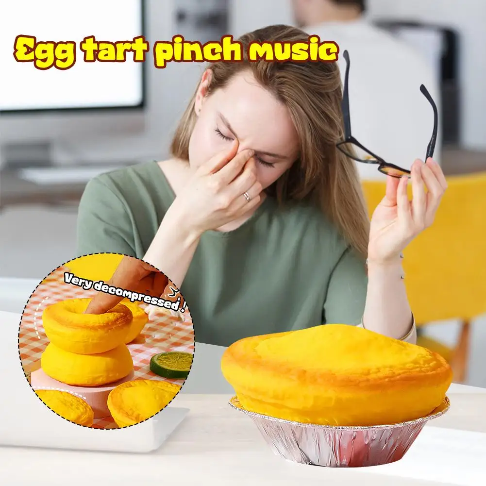 Egg Tart Squeeze Toy para crianças, amarelo, silicone, desenhos animados, alívio do estresse, comida, pitada, descompressão, E6M6, engraçado, TPR