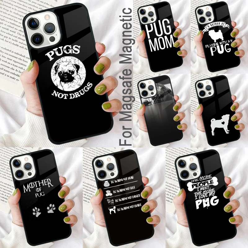 

Мягкий Магнитный чехол с забавным мультяшным Мопсом для iPhone 16 Promax 15 Pro 13 14 Plus 11 12 Mini MagSafe Coque