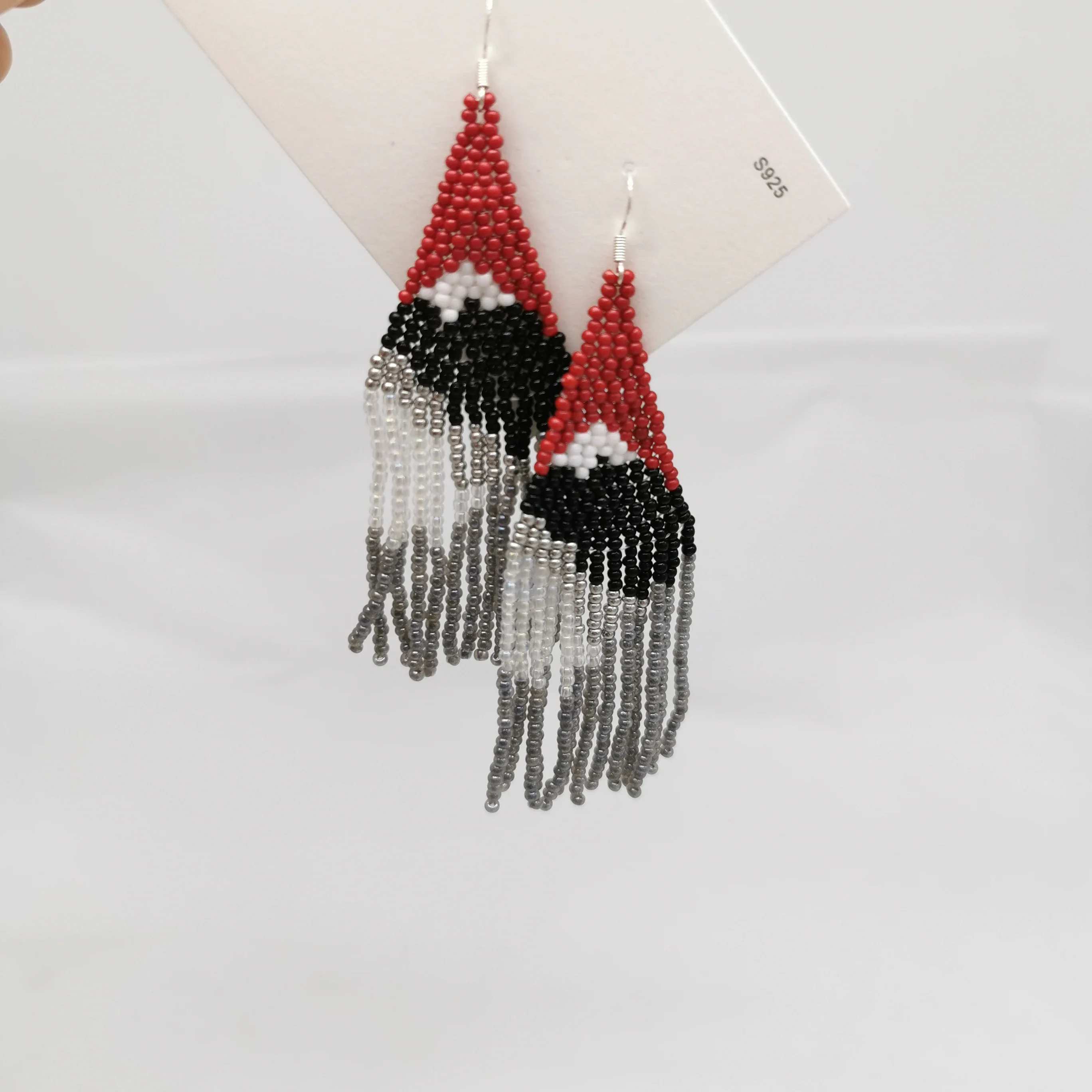 

Fringe Earrings Hand knitting Fashion Beaded Dark Cloud geometry Simple Bohemia female alloy Rice Bead Earrings