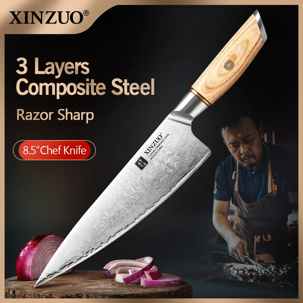 XINZUO 8.5 Inches / 26.64cm Chef Knife 10Cr15CoMoV Steel Core High Quality Japanese Style Pakkawood Handle Sharp and Rustproof