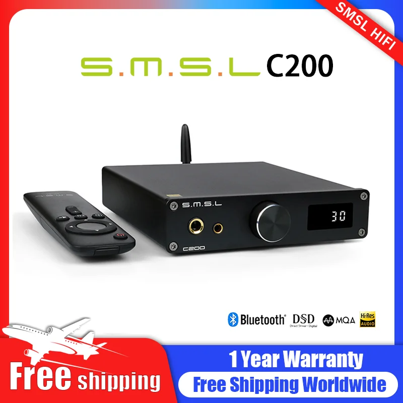 

SMSL C200 Headphone Amp DAC ES9038Q2M OPA1612A*4 LDAC Bluetooth5.0 Balanced 4.4mm 6.35mm Output DSD512 24Bit/96KHZ for PS4 PS5