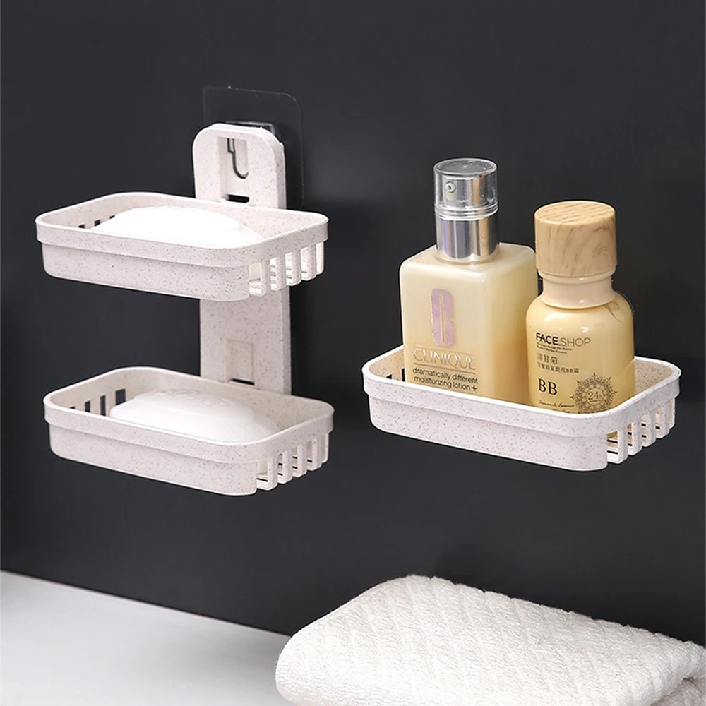 Bathroom Suction Cup Soap Dishes Punch-free Drawer Draining Holder Wall-mounted High Quality Kitchen Tool Drain Rack Sink Shelf