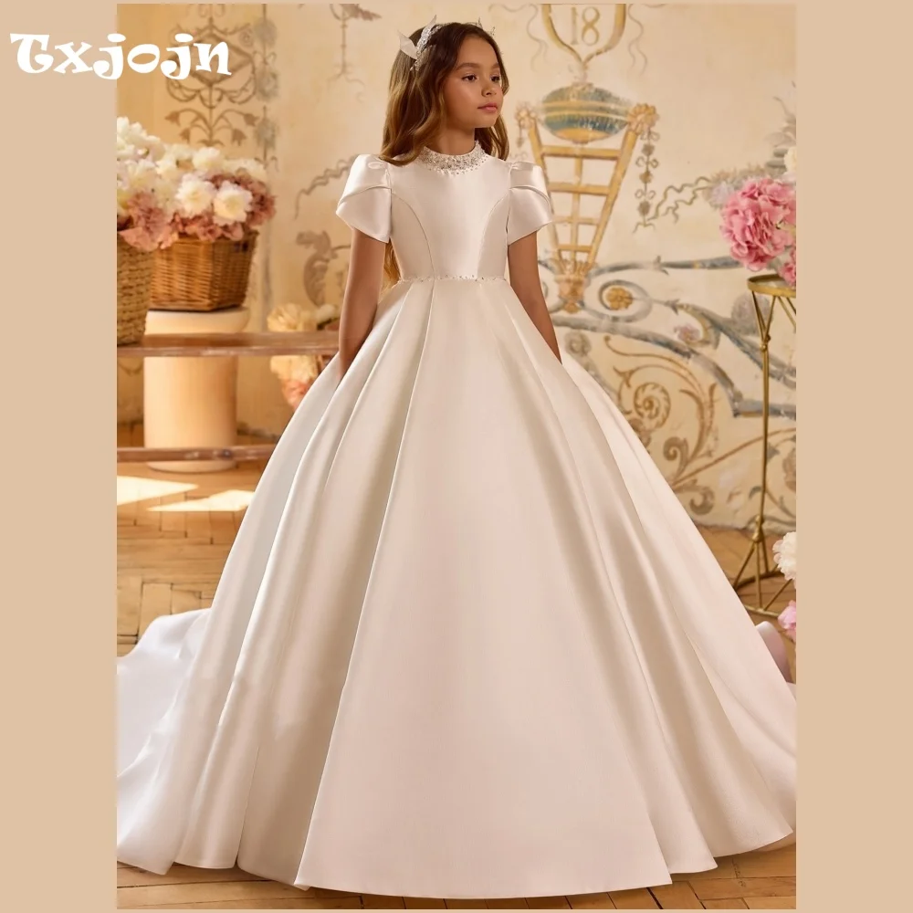 Girl's White Ball Gown Flower Girl New Christmas Princess Dress Toddler Teens Child Vestido Wedding Party Birthday Clothes 5-16Y