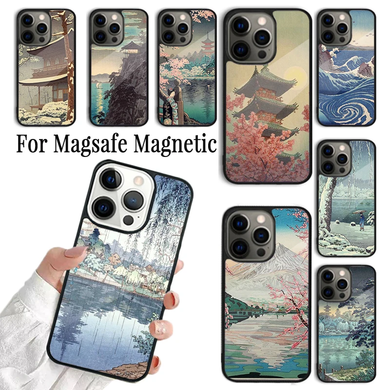 Coque Phone Case For iPhone 16 15 14 13 12 Mini 11 Pro Max Plus Magsafe Magnetic Wireless Charging Cover Japanese ukiyo-e Art