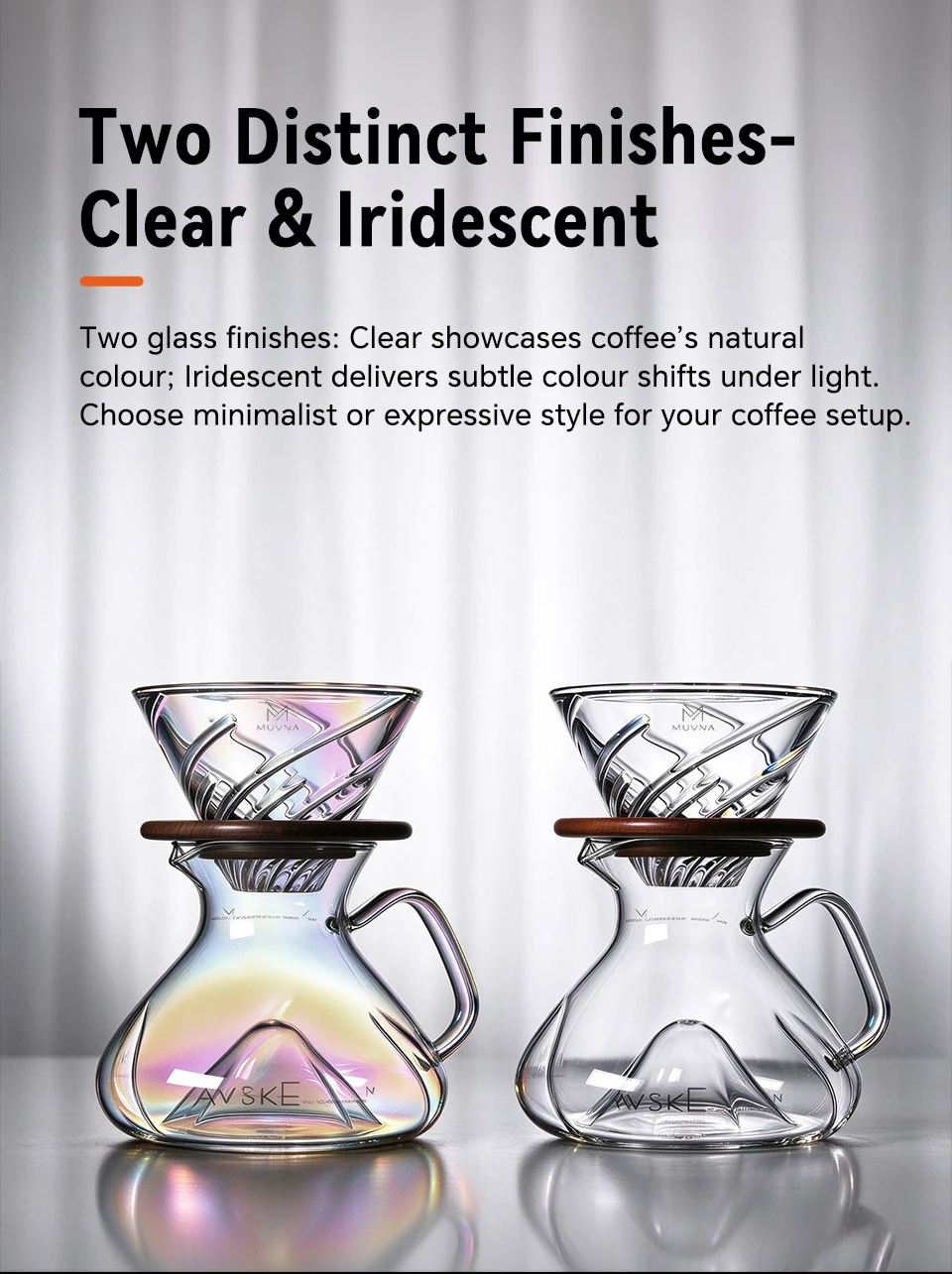 MUVNA Tornado Glass Coffee Server 450ml-Barista Grade Hand Drip Carafe,Leak-Proof Spout,Heat-Resistant for Pour Over/Iced Brew