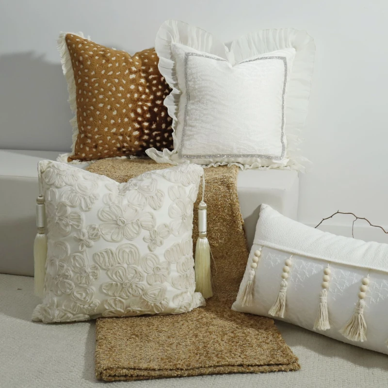 30X70/45X45CM Beige Throw Pillow Cover Luxury French Stamping Waist Cushion Cover Decor Home Decorative Pillowcase