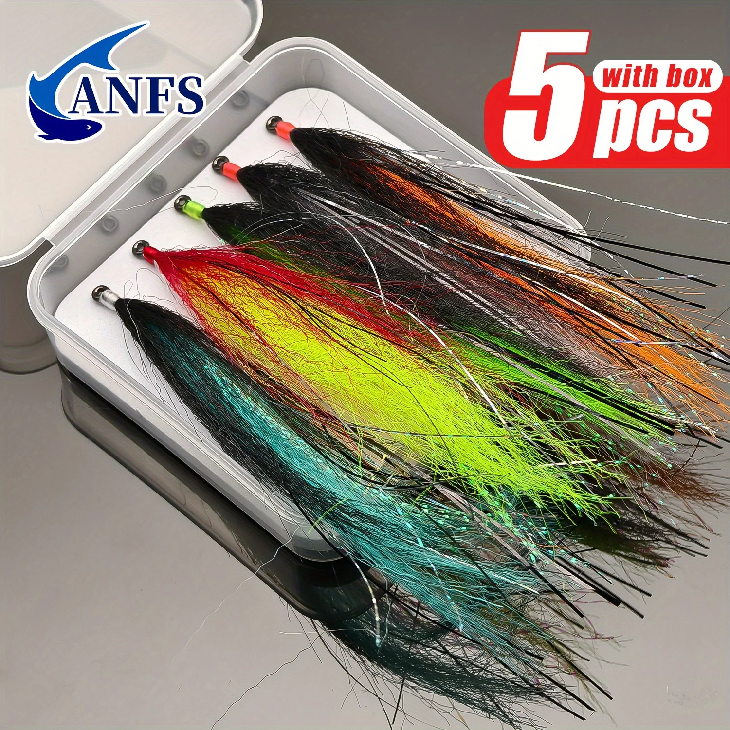 ANFS 5pcs Streamer Fly Assorted Color with Storage Box -Fly Fishing Baits for Trout, Salmon, Pike & Bass Fishing