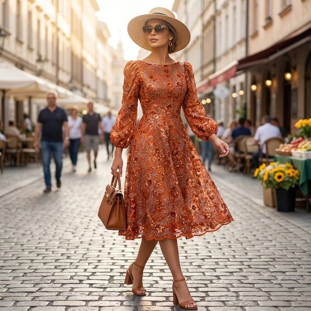 Afrikanischer Mesh-Pailletten-Spitzenstoff, rostorangefarbene, mit Blumen bestickte Glitzerspitze für Hochzeitskleid/Partykleid/Kostümhandwerk