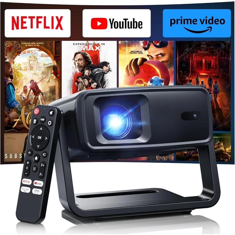 Proyektor WiFi Bluetooth 4K 1200 ANSI 180 °   Home Theater Film Portabel Luar Ruangan dengan Keystone Otomatis dan Resolusi Native 1080P yang Dapat Diputar