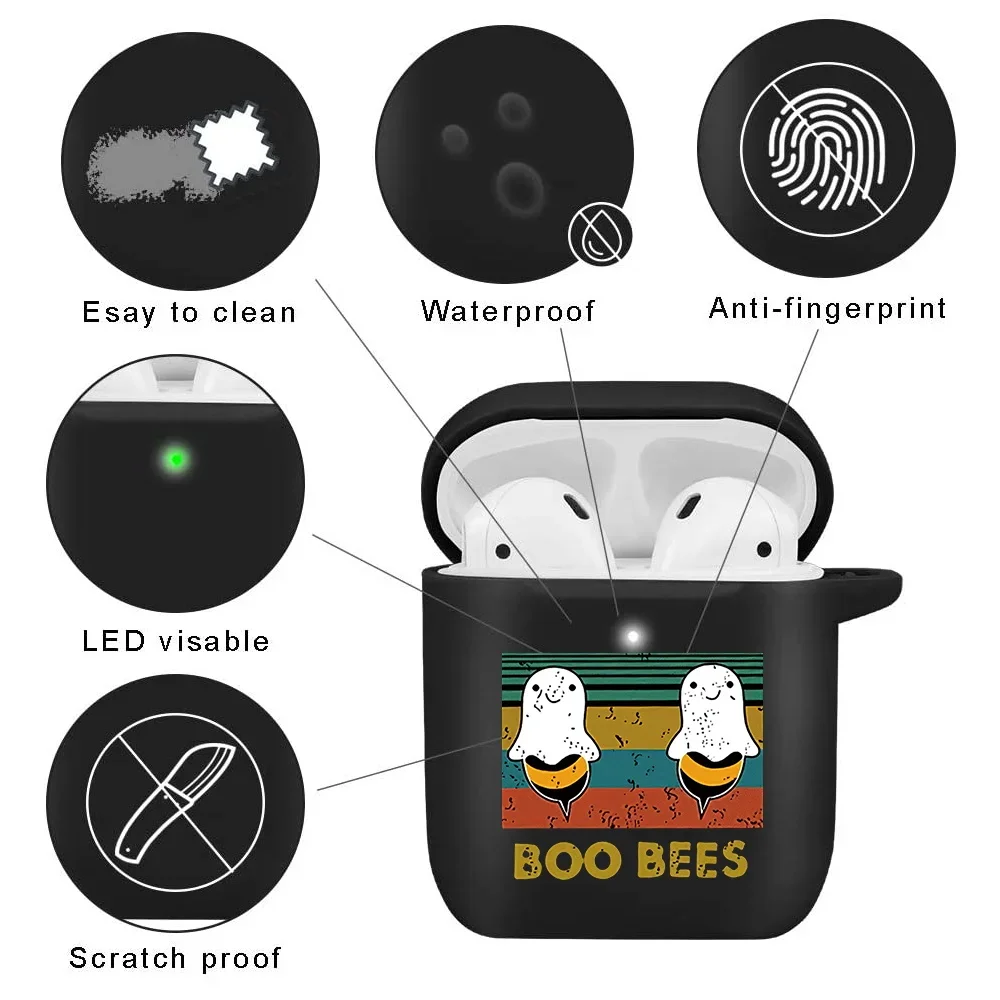 Apple Airpods第1/2世代用シリコンケース,ブラック,Bluetoothワイヤレスヘッドフォン用保護カバー,アンチドロップ