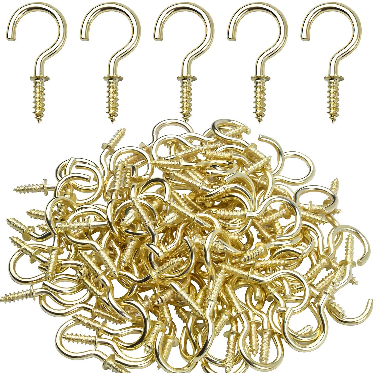 

Крючки-винты для потолка, 100 штук, 3/4 дюйма, винтовые крючки для подвешивания растений, кружек, чашек, золотистые